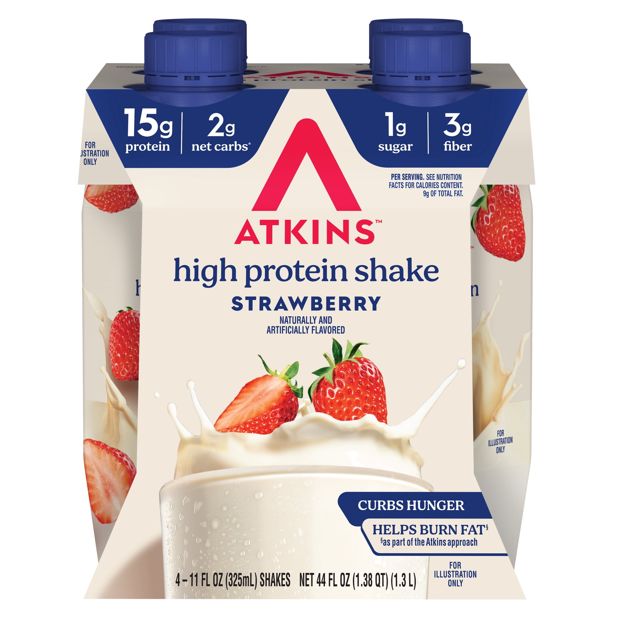 Atkins Protein Shake Strawberry Flavored, 15g Protein, Keto Friendly, 11 fl oz, 4 Count