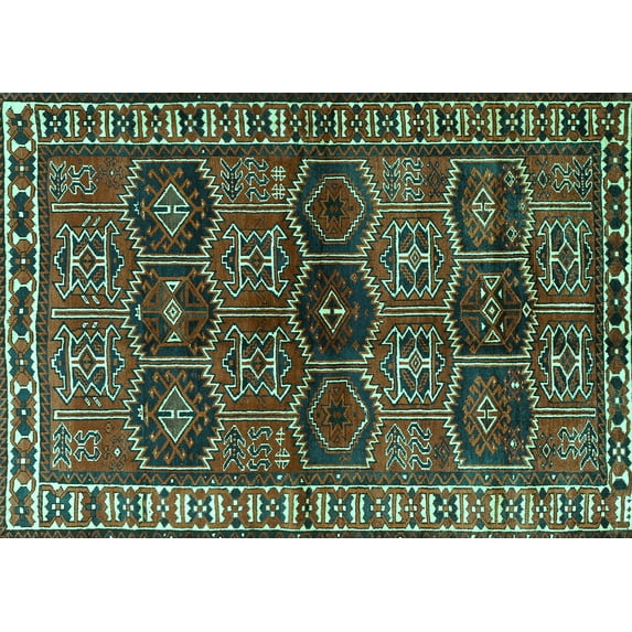 Ahgly Company Indoor Rectangle Persian Turquoise Blue Traditional Area Rugs, 5' x 8'