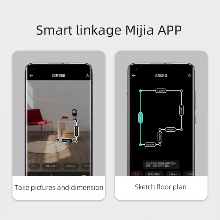 Xiaomi Mijia Laser Measure, Digital Laser Tape Measure, Compatible with Mi Home App, Portable Laser Distance Meter, Electronic Measuring Device Tool for Home Improvement