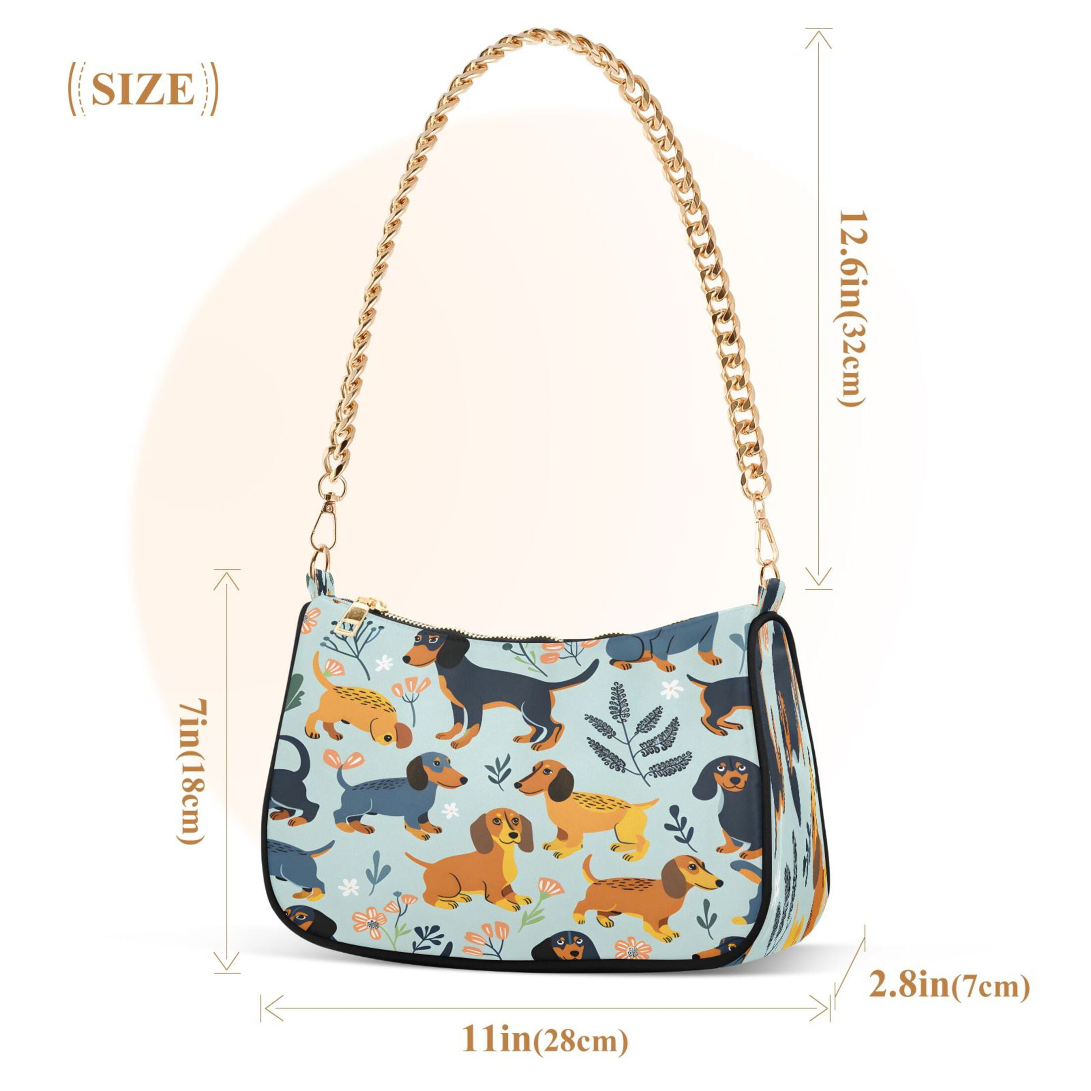 Ryvnso Dachshund Dogs Womens Chain Shoulder Bag Tote Handbags Clutch Hobo Purse with Zipper for Travel