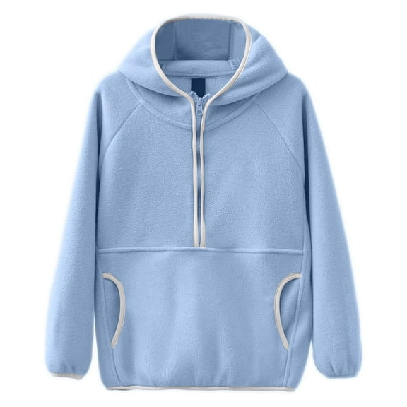 Zylarhe Girls Boys Sweatshirt Boys Hoodies & Sweatshirts Cozy Pullover for Kids Winter Lined Hooded Sweatshirt for Boys and Girls Sky Blue 15-16 Years