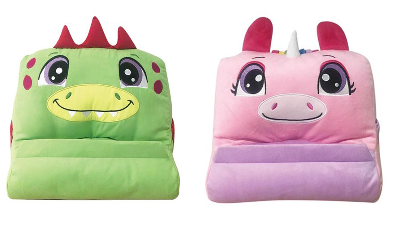 2 Pack Children' Cuddly Tablet Holder Green and, Pink iPad Stand