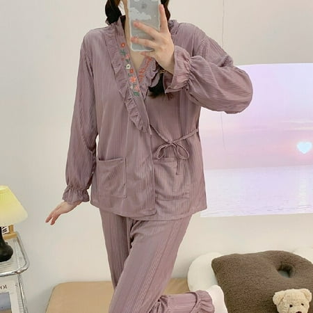 

PIKADINGNIS Autumn Winter Women Pyjamas Sets Kimono Bathrobe Style Woman Elegant Home Sleepwear Clothing Soft Thin Cotton Women Pajamas Set