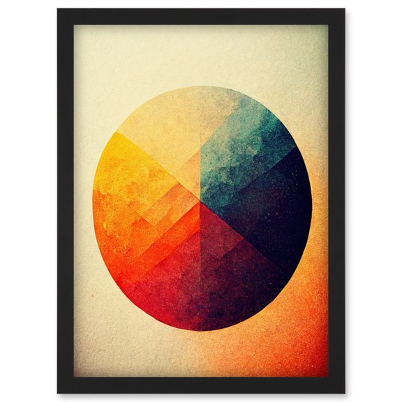 Minimalist Geometric Illustration Circle With Colourful Textures Red Yellow Blue Artwork Framed Wall Art Print A4