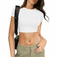 thumbnail image 2 of JIANJIA Spring Tops For Women Summer Solid Color Round Neck Short Sleeve Slim Casual Tunic T Shirts Sportwear,White,L, 2 of 4
