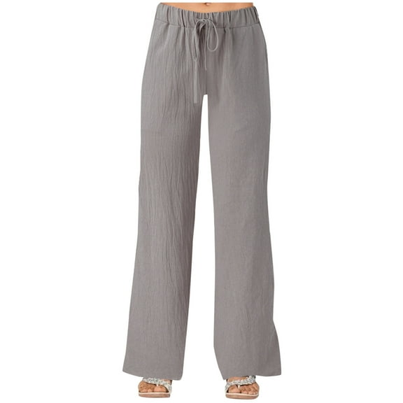 KDFJPTH Women Pants For Work Pocket Wide Loose Solid Linen Leg Bage Linen Petite Trousers