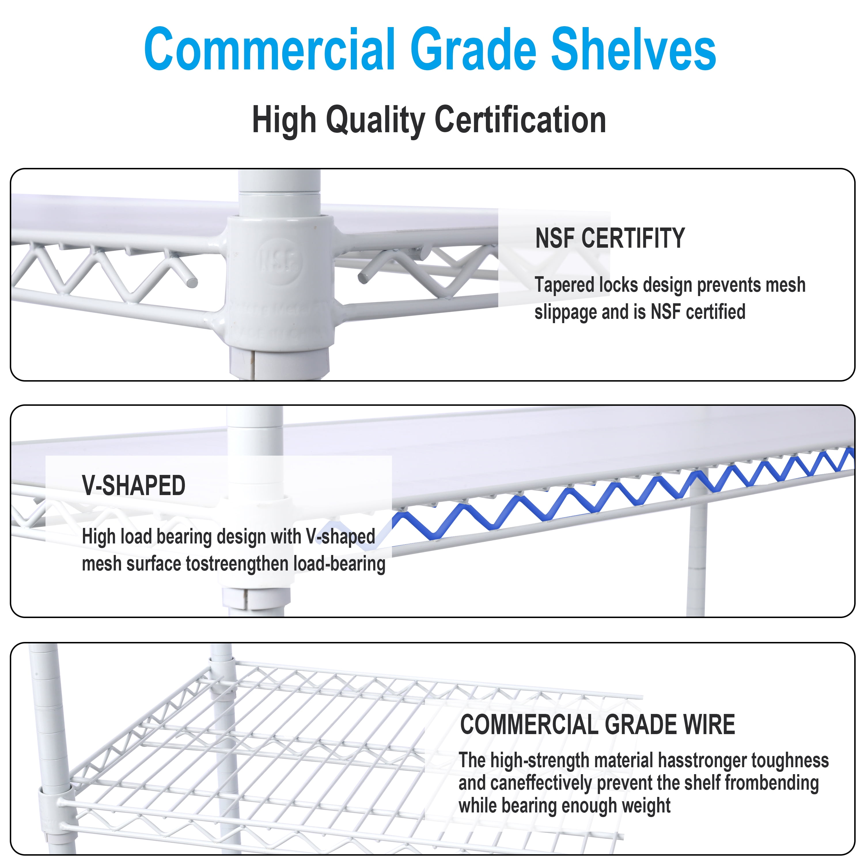 6-Tier Wire Shelving,Steel Storage Rack,Height Adjustable Metal Shelving for 1000 LBS Capacity,White