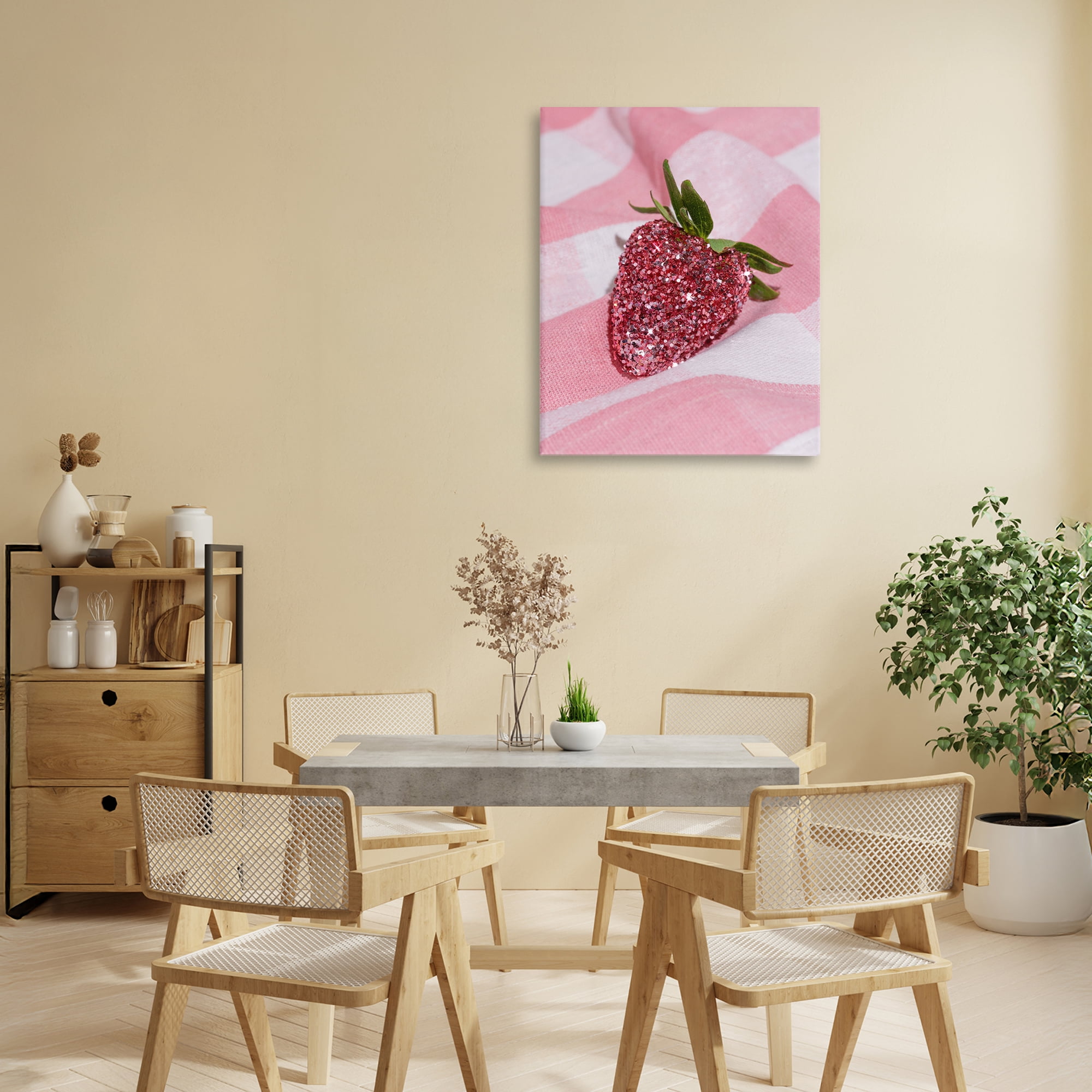 Stupell Industries Glimmer Strawberry on Pink Canvas Wall Art, design by LISH Creative