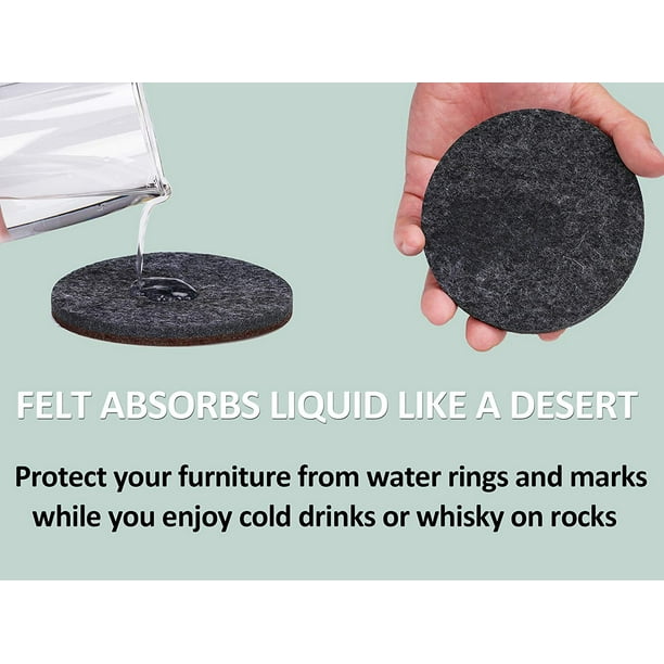 Drink Coasters 8 Pack Absorbent Round Felt Pads Double Side 4.3