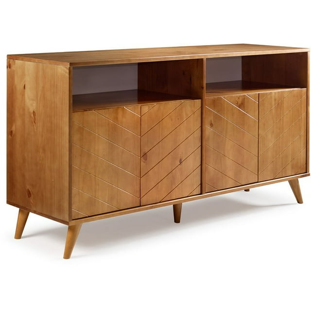 Kenswick 60" Chevron Console de Télévision 4 Portes avec Étagères Réglables en Caramel