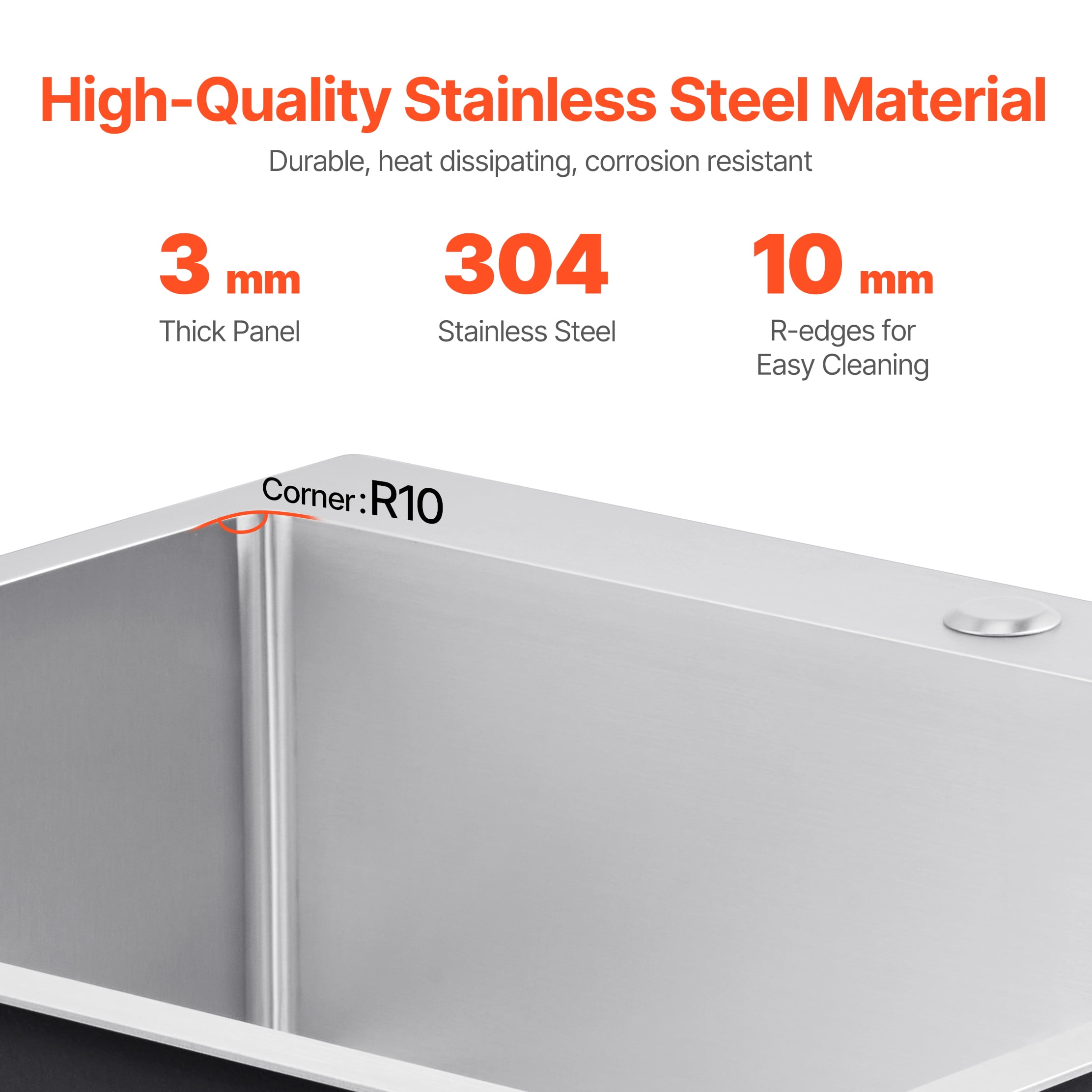 KFFKFF 33" Drop-in Sink, Stainless Steel Kitchen Sink, Top-Mounted Single Bowl Basin, Comes with Drain Kit, Suitable for RV, Prep Kitchen