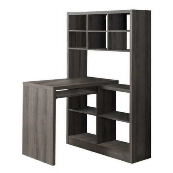 Bowery Hill Modern Wood Computer Desk with Bookcase in Dark Taupe Gray