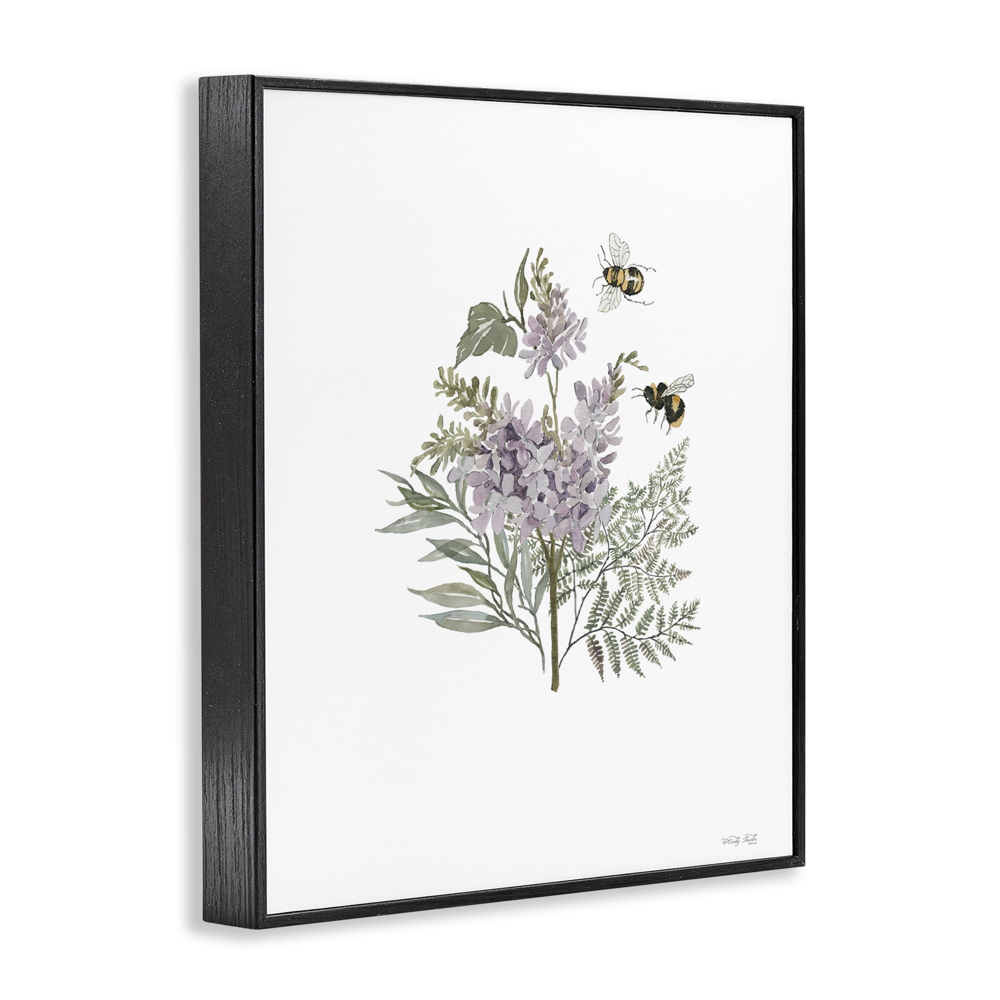 Stupell Industries Lilacs & Bumble Bees Animals & Insects Painting Black Framed Art Print Wall Art, 16 x 20