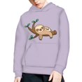 thumbnail image 5 of Xoenoiee Kids Sweater Branch Sloth Purple Print Pullover Hoodies for Fall Winter Hooded Sweatshirt with Front Kangaroo Pocket Long Sleeve Tops Indoor Outdoor, L, 5 of 7