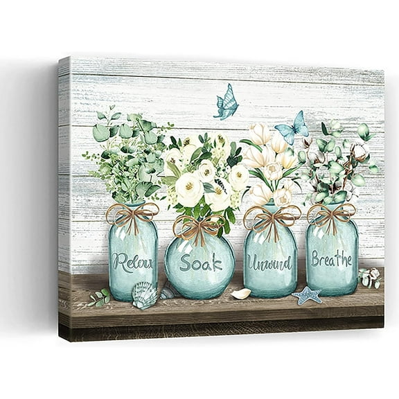 Rustic Bathroom Flower Canvas Wall Art For Bathroom Green Bathroom Wall Decor Relax Soak Unwind Wall Art Farmhouse Bathroom Wall Decor Rustic Bathroom Sign Farmhouse Bathroom Picture 12x16 Inch