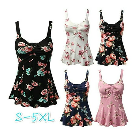 - PLUS SIZE Women Summer Floral Print Sleeveless Vest Tops Blouse T-Shirt