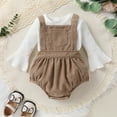 thumbnail image 2 of Younger Tree Newborn Baby Girl Clothes Bell Sleeve Romper and Corduroy Overalls Shorts Infant Girl Fall Outfits for 0-3 Months, 2 of 5