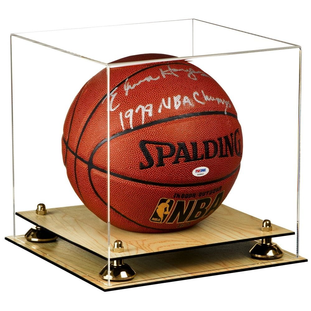 Deluxe Clear Acrylic Full Size Basketball Display Case with Gold Risers