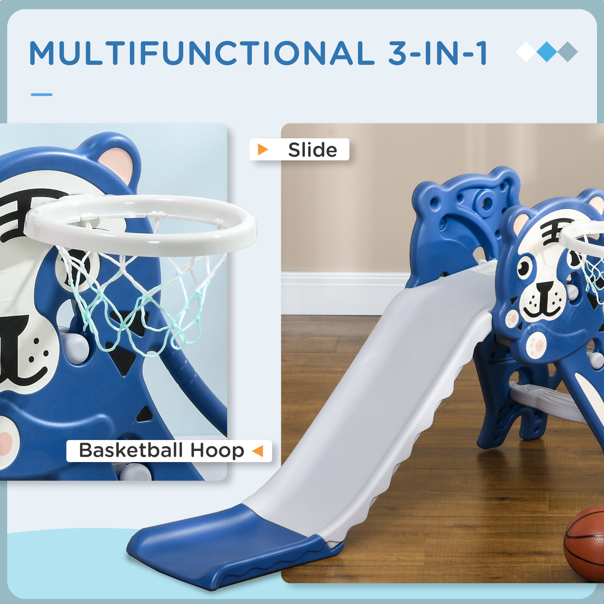 EUROCO Toddler Climber Slide Playset With Basketball Hoop,Kids Slide for Toddlers Age 1+,Outdoor Indoor Playground for Toddlers