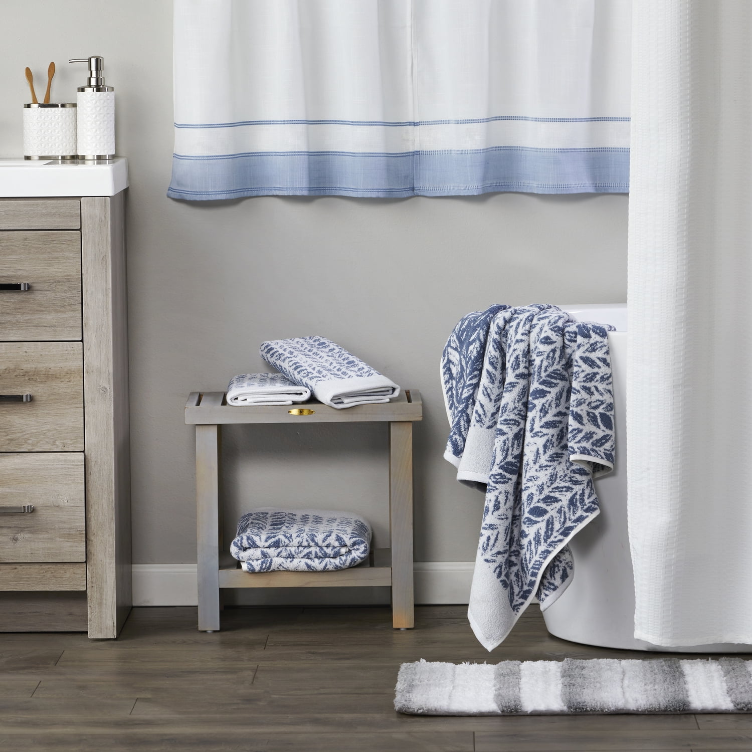 SKL Home Distressed Leaves 2 Piece Cotton Hand Towels, Denim Blue