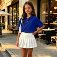 thumbnail image 5 of Polo Shirts for Girls Short Sleeve Collared Shirt Button Down Pique Athletic Tops for School Uniform Kids 5-14 Years Old Blue 130, 5 of 6