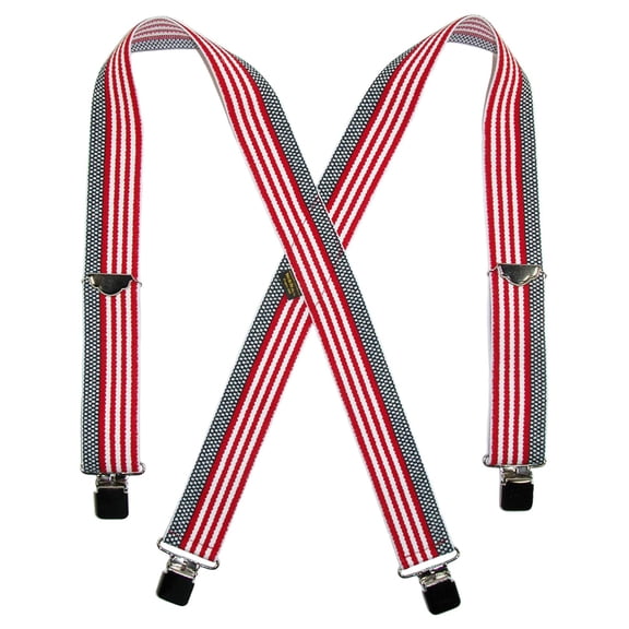 Size Regular Mens Elastic American Flag Clip End Suspenders (Tall Available), Multi-color