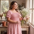 thumbnail image 2 of GRACE & GRANDEUR Vestido de Talla Grande para Mujeres con Mangas Cortas Voladas, Corte Flare, Fluido, Estampado Floral, Midi, 3X Rosa Blanco, 2 of 7