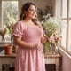 thumbnail image 2 of GRACE & GRANDEUR Vestido de Talla Grande para Mujeres con Mangas Cortas Voladas, Corte Flare, Fluido, Estampado Floral, Midi, 3X Rosa Blanco, 2 of 7