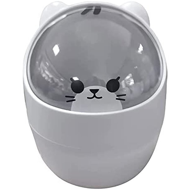 Mini papelera de escritorio con tapa, papelera de mesa portátil, papelera de mesa de maquillaje, para el hogar, sala de estar, cocina, dormitorio, baño, oficina, blanco/amarillo/gris oscuro Adepaton HY-0182