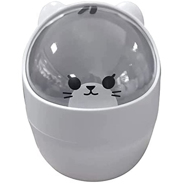 Mini papelera de escritorio con tapa, papelera de mesa portátil, papelera de mesa de maquillaje, para el hogar, sala de estar, cocina, dormitorio, baño, oficina, blanco/amarillo/gris oscuro Adepaton HY-0182