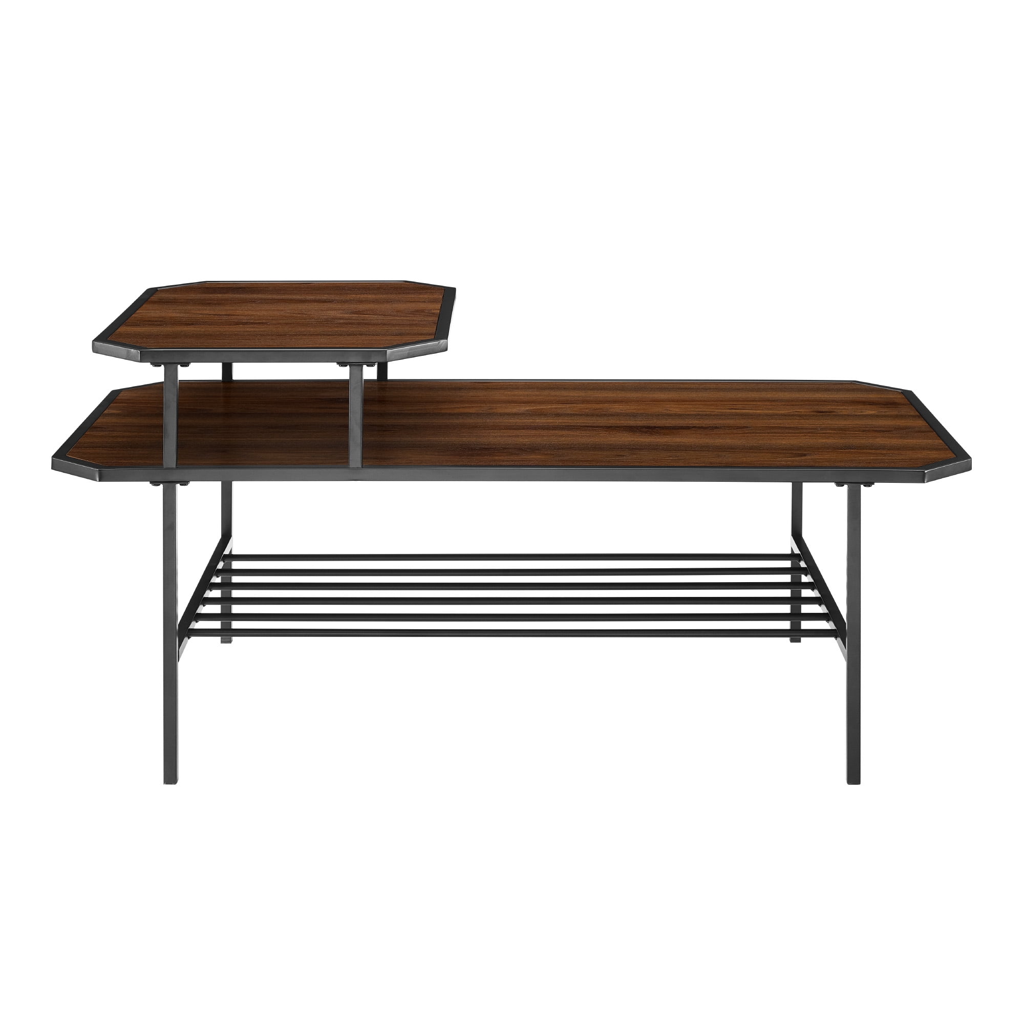 Manor Park Modern Octagon Metal Tiered Coffee Table, Dark walnut/Black