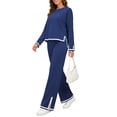 thumbnail image 5 of UVN Outfits Sets for Women Casual 2 Piece Lounge Sets Fall Long Sleeve Tops and Wide Leg Pants Tracksuits Pajamas Sets with Pockets, 5 of 11