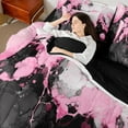 thumbnail image 4 of Manfei Abstract Marble Twin Bedding Sets 7pcs, Black Pink White Bedding Comforter Set, Modern Watercolor Marbling Sheet Sets, Luxury Bedroom Decor, 4 of 8