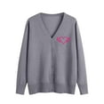 thumbnail image 2 of GUZOM Sweaters Womens Gray Acrylic Cardigan with Pink Heart Wings - Loose V-Neck S-XXXL for Casual Office Layering Everyday Wear,Size M, 2 of 5