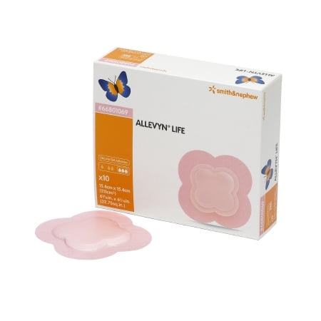 Foam With Adhesive Silicone Foam Dressing Allevyn Life 6.06'' X 6.06'' Quadrilobe Adhesive with Border, Sterile, 10 Pack ()