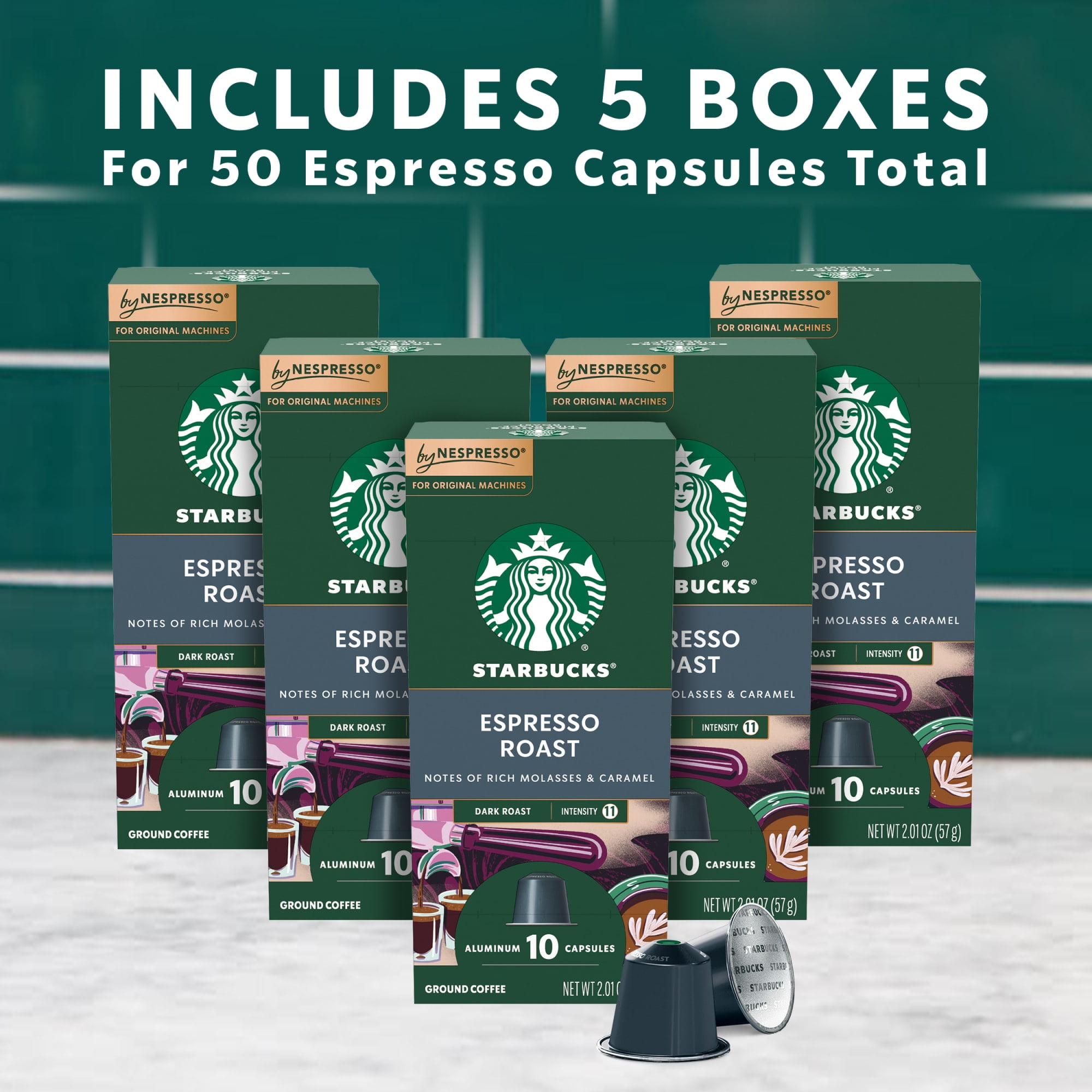 Starbucks By Nespresso Original Line, Espresso Roast, Dark Roast Nespresso Pods, 10 Count, 5 Pack​