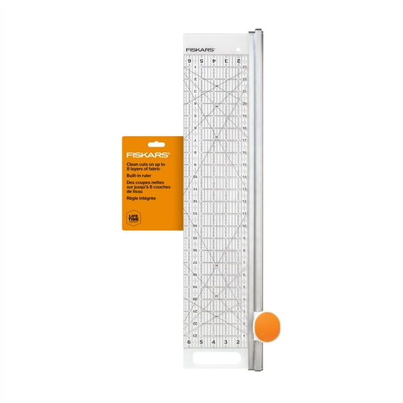 Fiskars Règle et Coupe Rotative, Règle de Courtepointe, Coupe Rotative pour Tissu, Grille de Mesure Intégrée et Lame à Ressort, 24&acirc;&#2013265922