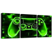Hieng Green Gamer Canvas Wall Hieng Geometric Games Controller Wall Decor Prints Home Hiengwork for Living Room Bedroom, Video Gaming Wall Painting Posters, Kids Boys Girls Room Decor