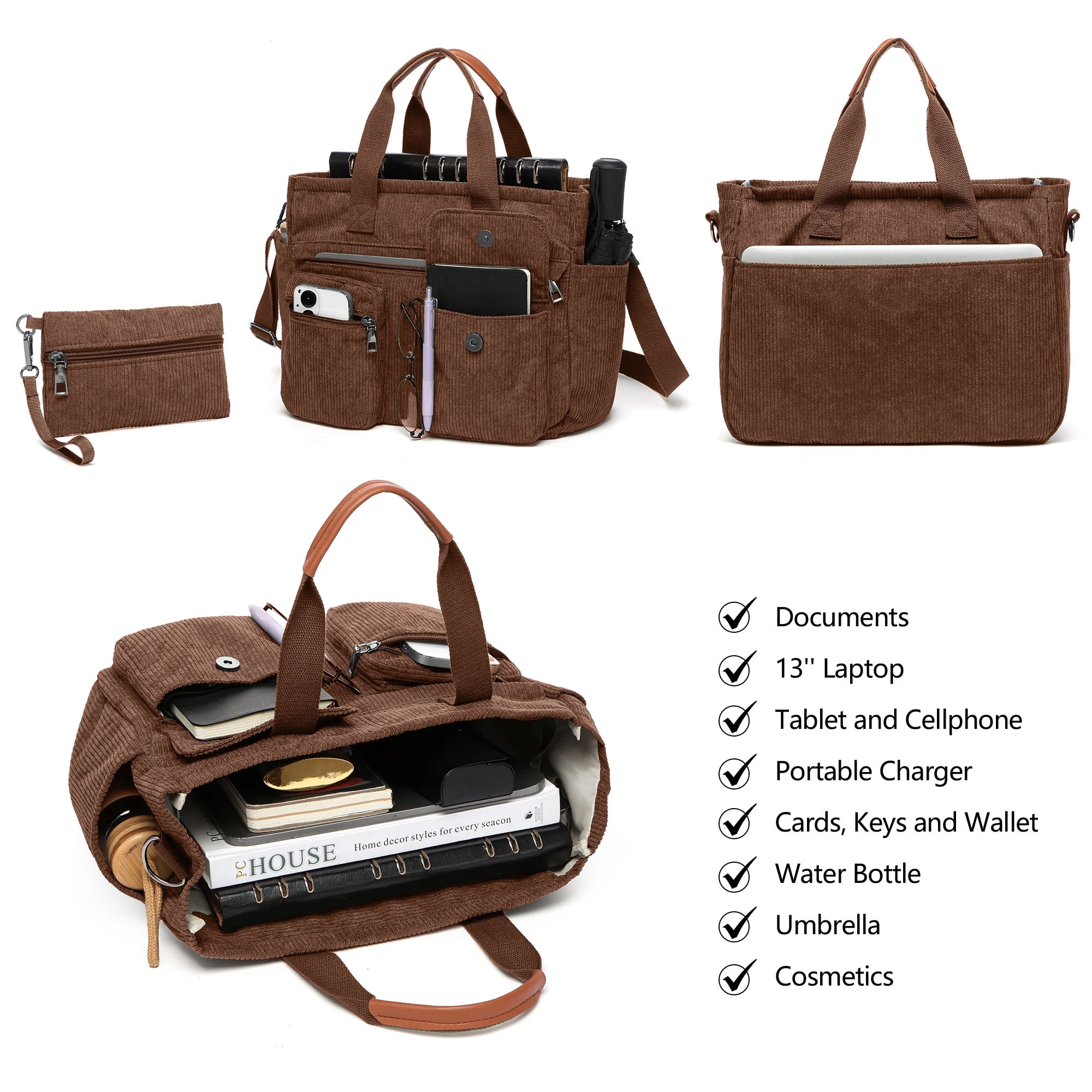 2-Piece Women's Corduroy Bag Set: Stylish Laptop Tote + Multi-Functional Crossbody Bag – Large-Capacity Work/Travel/Gym Bag