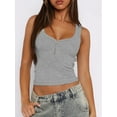 thumbnail image 4 of Women'S V Neck Tank Tops Summer Sleeveless Ribbed Button Casual Henley Shirts Grey L, 4 of 7