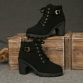 thumbnail image 5 of Women's Ankle Boots Thick Mid Heel Lace Up Round Toe Platform Ankle Booties Solid Versatile Comfortable Combat Boots (Black,38), 5 of 8