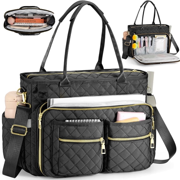 Gocvo Large Capacity Womens Work Bag Multi-functional Teacher Tote Bag with Laptop Compartment Office Work Tote Bag, Black