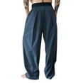 thumbnail image 4 of cfhntfmh Men's Baggy Wide Leg Pants Solid Color Pleated Work Casual Long Trousers with Pocket Business Lounge Trouser（Blue,3X-Large), 4 of 4