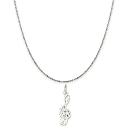 Sterling Silver Music Note Charm on a Sterling Silver Rope Chain Necklace, 16"