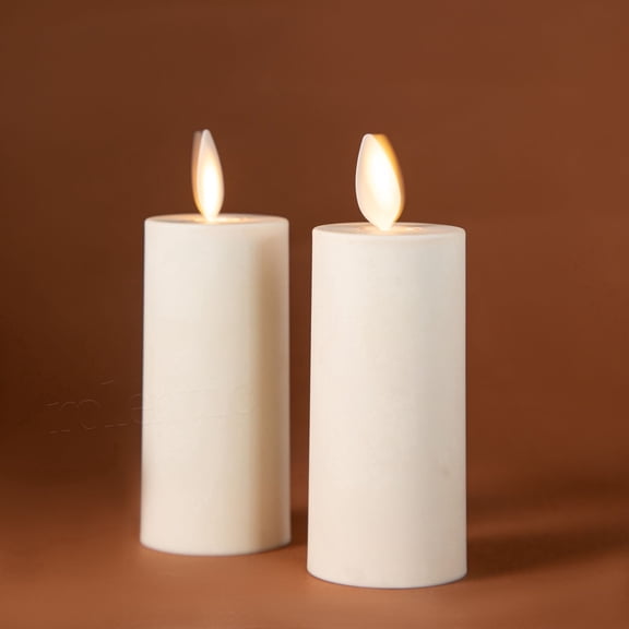 Set of 2 Ivory 1.5" x 4.25",Outdoor Flameless LED Candle,Moving Flame Battery Operated Timer Remote Ready IPX4 Matte Plastic Finish