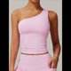 thumbnail image 4 of Camisetas Sin Mangas con un Solo Hombro para Mujer, Corte Entallado, Estilo Y2K Rosa XL, 4 of 10