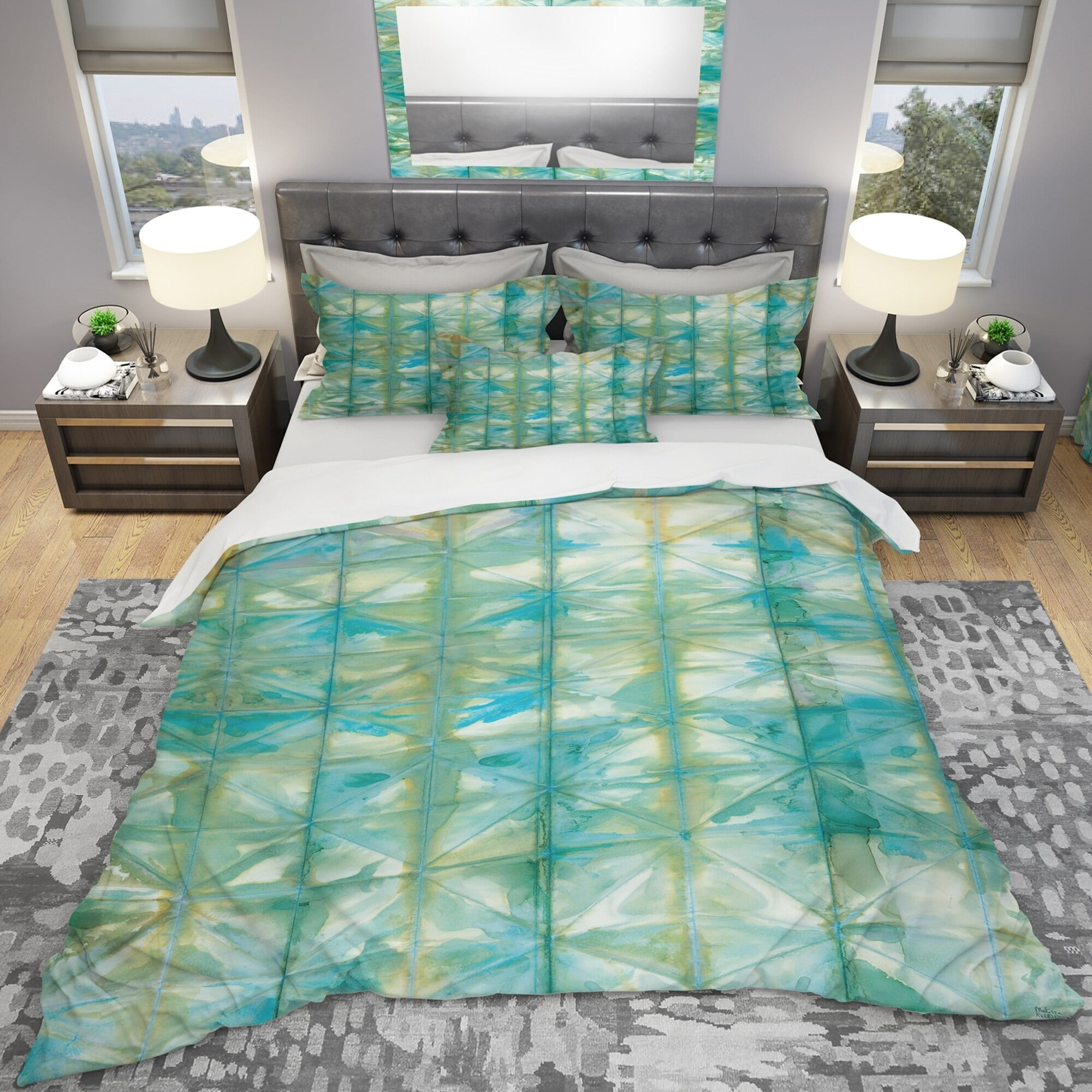 DESIGN ART Designart 'Blue diamonds minimal geometric I' Geometric Bedding Set Duvet Cover