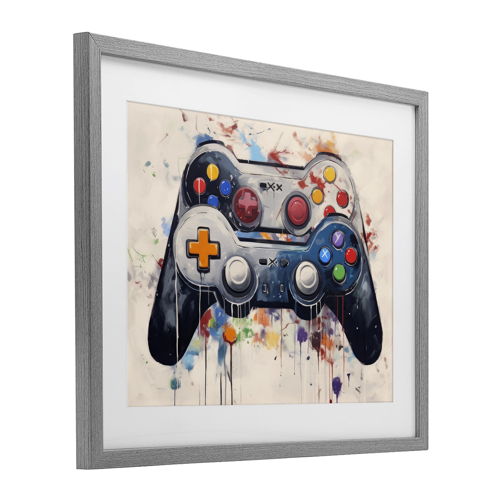 Stupell Industries Joystick Journeys Controller Duo Gray Framed Print Under Glass, design by Lazar Studio