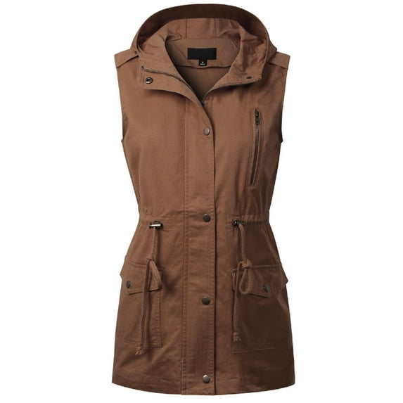 MixMatchy Women's Hooded Adjustable Drawstring Utility Pocket Anorak Jacket Vest