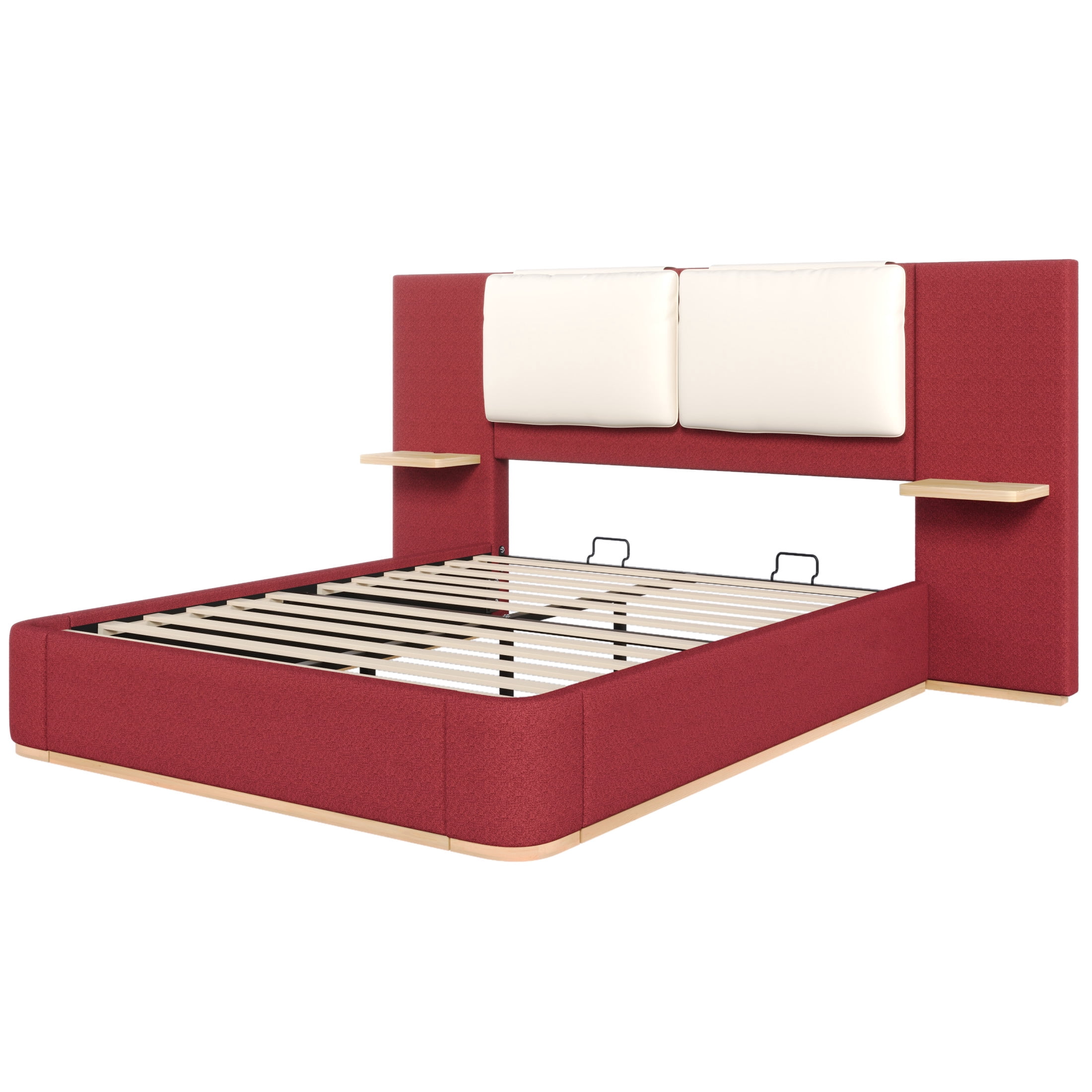 Christopher Knight Home Queen Upholstered Platform Bed Frame with PU Cushioned Headboard, Red+Beige